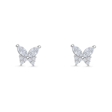 Butterfly Stud Earrings 8.7mm Marquise Cubic Zirconia 925 Sterling Silver Wholesale
